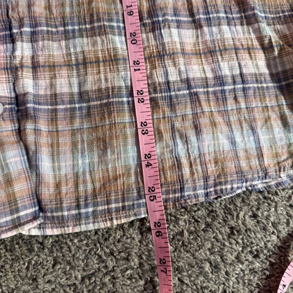 Nautica Jeans Women's Plaid Long Sleeve‎ Button Down Shirt XL Beige Blue